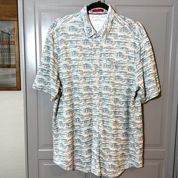 Age Of Wisdom Other - Age of Wisdom Mens Modal Tropical Surf Print Short Sleeve Button Shirt, Blue, XL